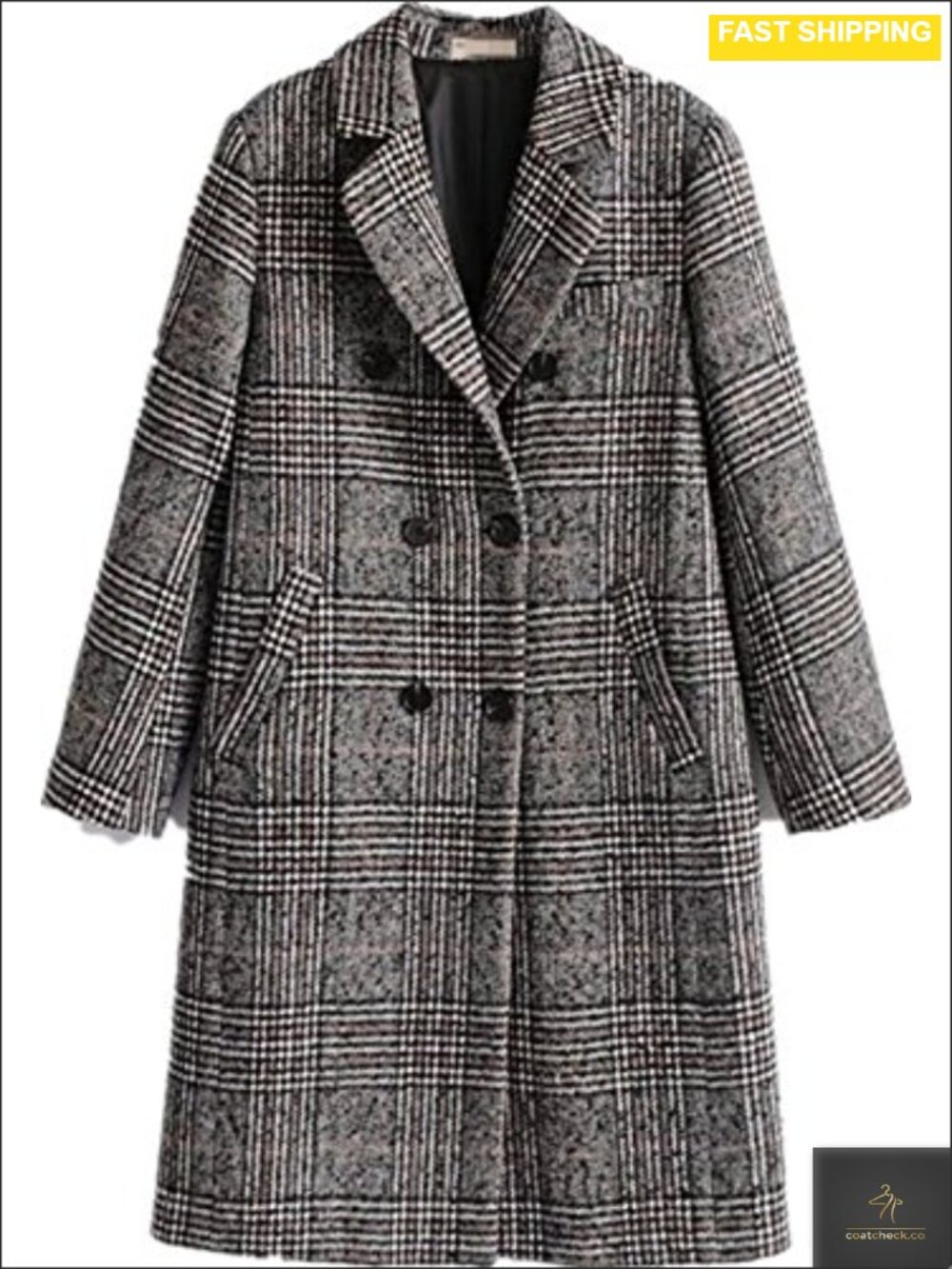 Women's Classic Lattice Winter Overcoat Double Breasted Woolen Long Coat